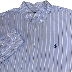 Ralph Lauren Mens XL Bengal Long Sleeve Blue White Striped Classic Button Down